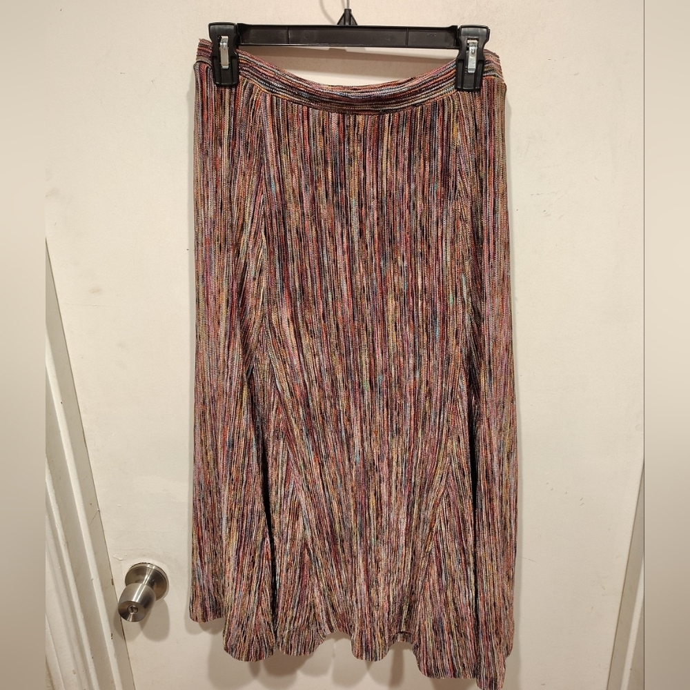 Maeve Anthropologie Multicolor Freya Midi Skirt Sz  M Boho Stretchy A-line Artsy